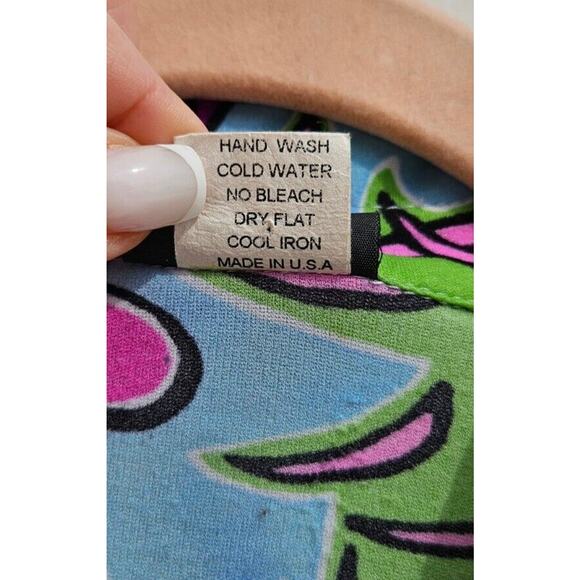 Vintage Y2K Womens Top Small Pink Blue Moon Sky Tropical Ruched Button Up Shirt - Picture 9 of 11